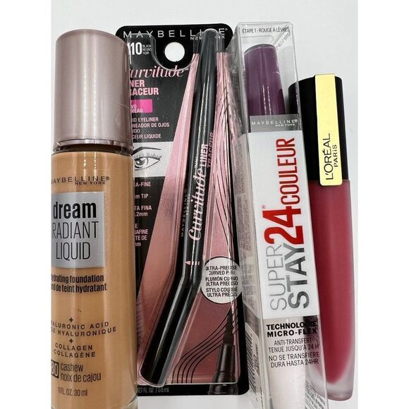 Maybelline Other - Maybelline and L'Oreal Paris Foundation Eyeliner &‎ Lip Color Makeup Bundle New